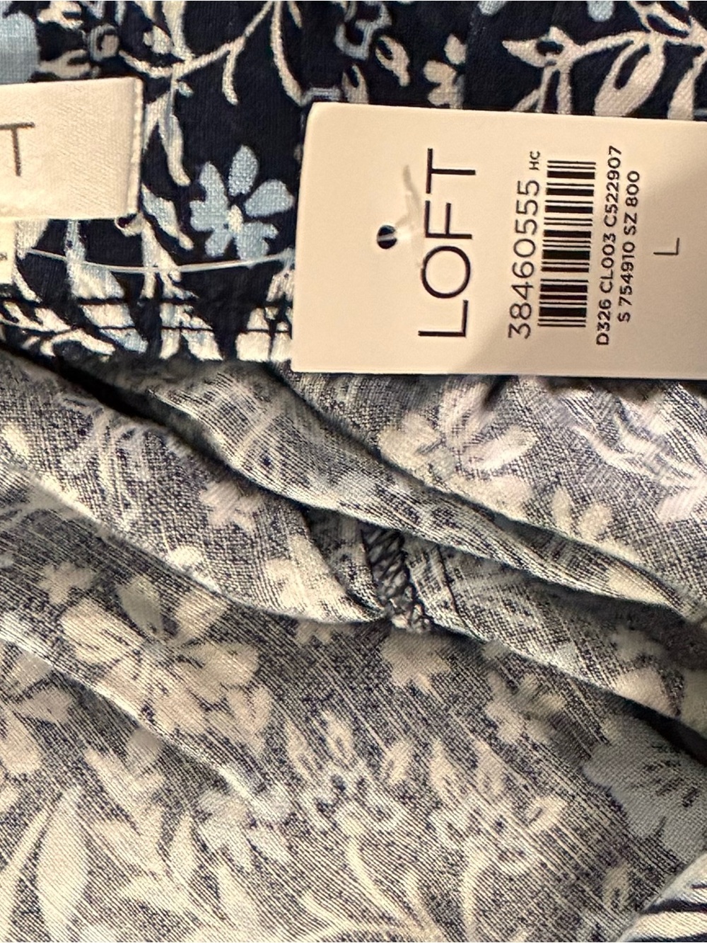 LOFT NWT Linen Blend Navy White Light Blue Floral Paisley Wide Leg Pants Size L - Picture 4 of 7